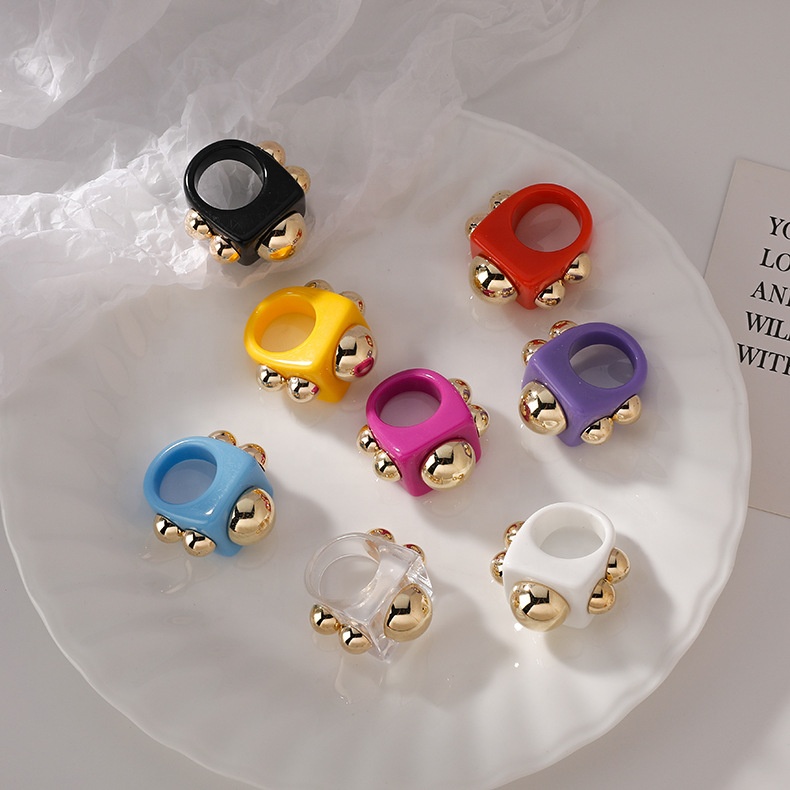 Gaby Candy Color Acrylic Transparent finger rings for girls big finger rings Geometric Rings wholesale body jewelry