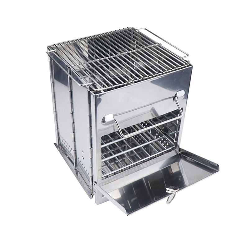 Outdoor square wood BBQ picnic oven stainless steel folding grill