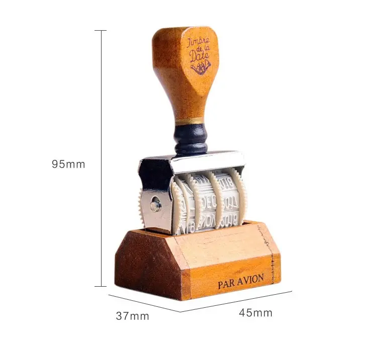 2021 Top Selling  Natural or Navy blue Wooden Roller Date Stamp with wooden base
