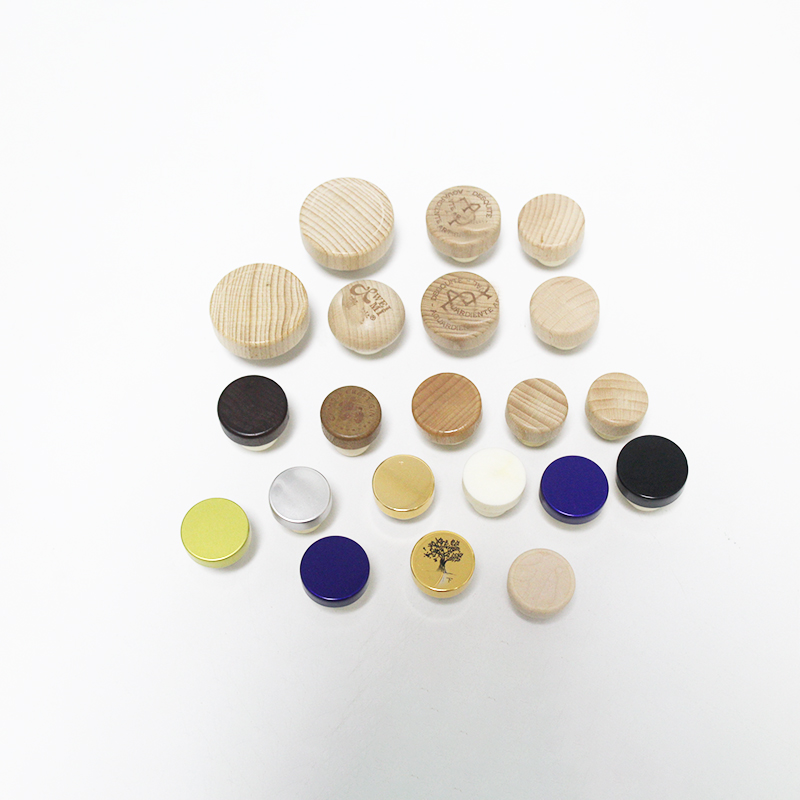 Wholesales Customized Luxury Bottle Stopper Wooden Bar Top Wine Spirits Aluminum Synthetic T Cork