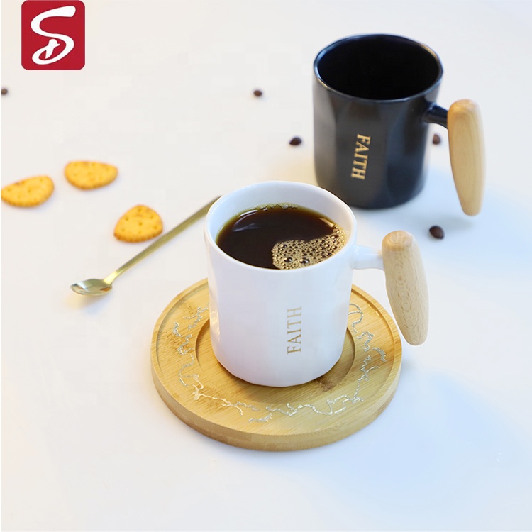 SHARDON Mug Customized Bamboo Wooden Handle Mug Coffee Wood Handle Ceramic Mug Wooden Handle With Lid