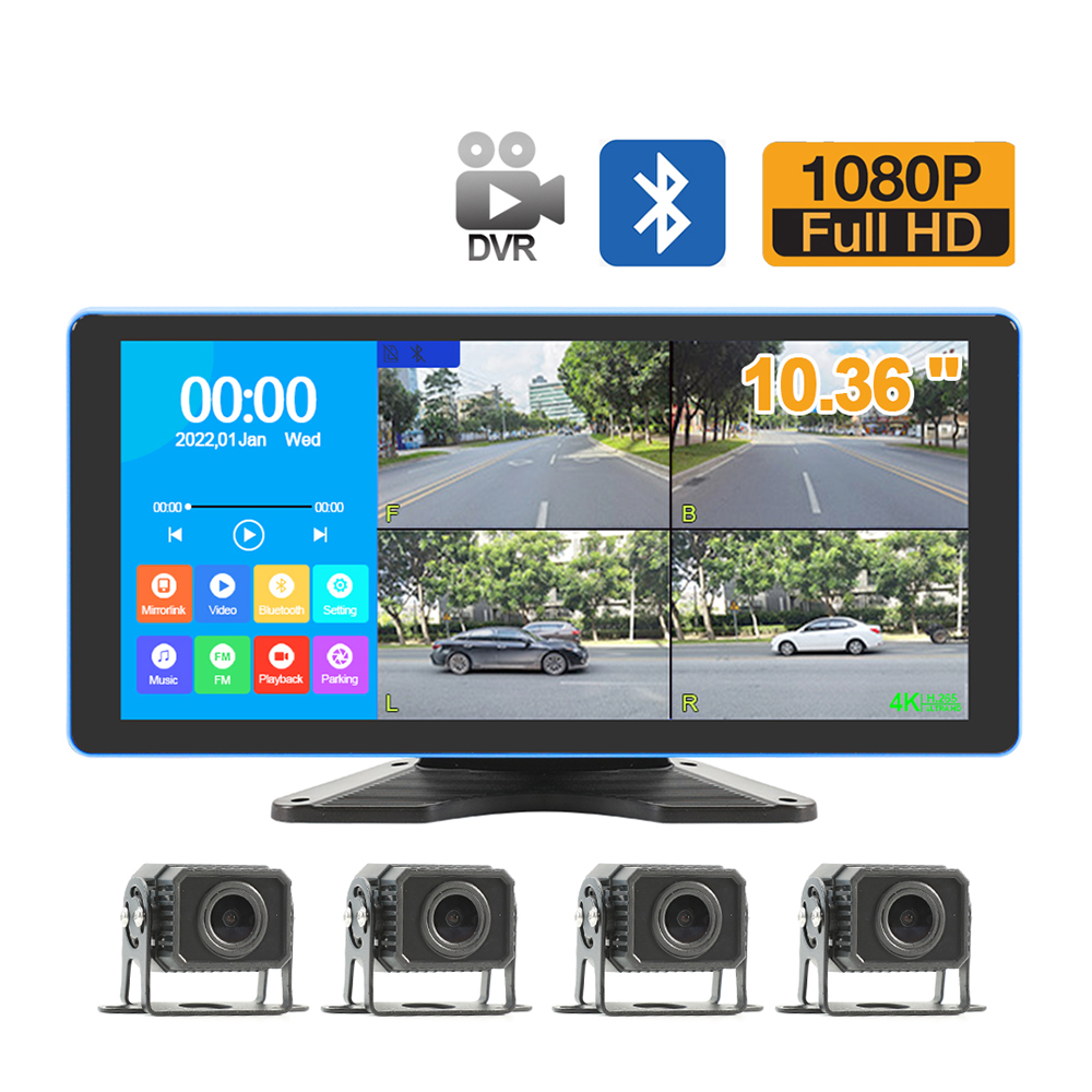 10.36inch IPS Touch Screen Car Monitor with 4CH Surveillance Camera AHD 1080P