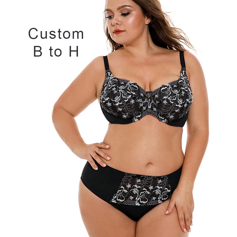 2021 High Quality Embroidery Women Two Piece Pantie And Bra Sexy Plus Size Lace Lingerie Sets
