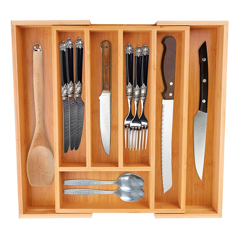 adjustable cutlery 100% Pure Bamboo Expandable Cutlery Tray Drawer Organizer 8 Compartments Adjustable Dimensions Organizer Tray