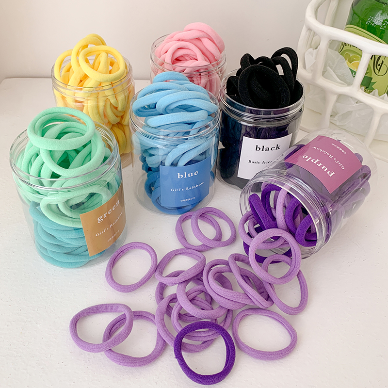 Wholesale 50pcs simple design nylon seamless strong elastic hair ties rope candy solid color scrunchies for women girls