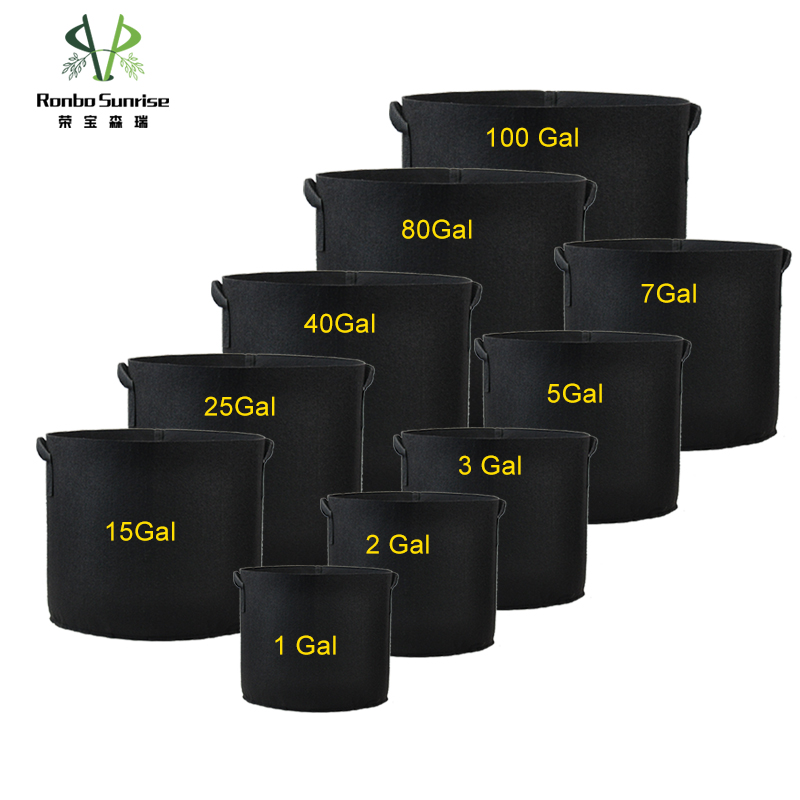 Ronbo Sunrise Fabric Grow Bags Durable Planter Grow Bag 1 3 5 7 15 20 30 40 50 65 75 100 125 Gallon Nursery Grow Bag