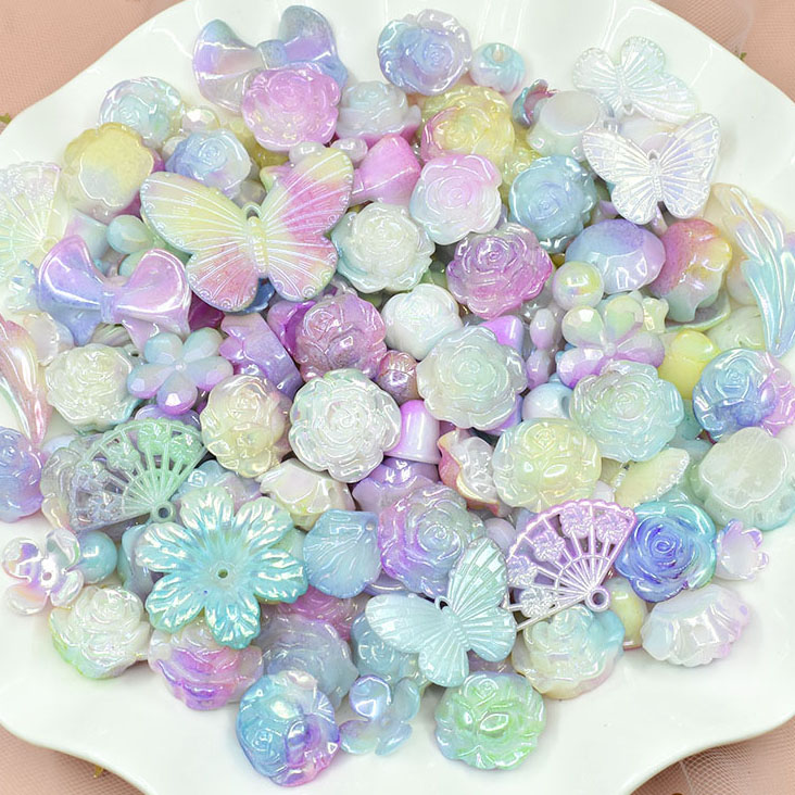 Shell Gradient Color Rose Bead Butterfly Loose Acrylic Beads Plastic Bead For DIY Bracelets Necklaces Jewelry Phone Chain
