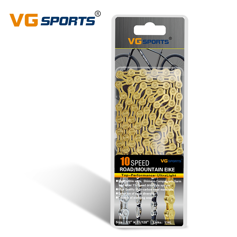 VG Sports Ultralight 10 Speed Bicycle Chain Bike Chain Half Hollow 116L Titanium nitride Mountain MTB Road Bike Chains