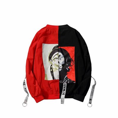 Wholesale men's jacket custom LOGO PLUS SIZE fashion two-color stitching clown print breathable men's jacket