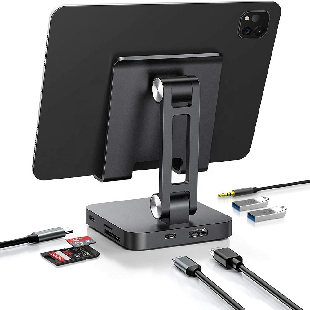 8 в 1 Регулируемый USB концентратор с SD/TF + 2 * USB 3,0 + 3,5 мм разъем для наушников + 2 * PD концентратор док-станция