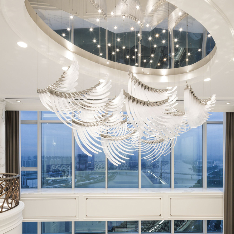 Creative art design indoor decoration for large hotel lobby wedding hotel villa large glass Feather chandelier pendent lighting