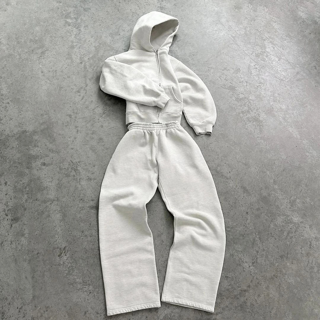 Custom Blank Sweatshirt and Sweatpants Set 100% Cotton French Terry Hoodie Men's Oversized Boxy Fit Hoodies