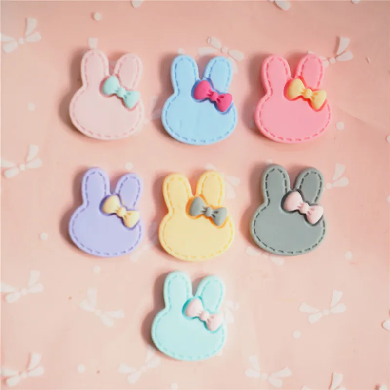 Free Shipping Artificial Bowknot Rabbit Charms Cabochons Diy Cute Kids Hair Jewelry Accessory Making Flat Back Resin Cabochons