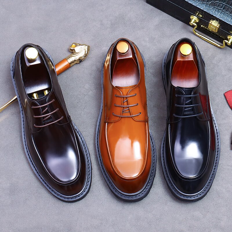 Trendy Round-toe Designer Genuine Leather Shoes Big Size 46 Lace-up Thick Sole shoes for men 2024 Oxford Men's Dress Shoes