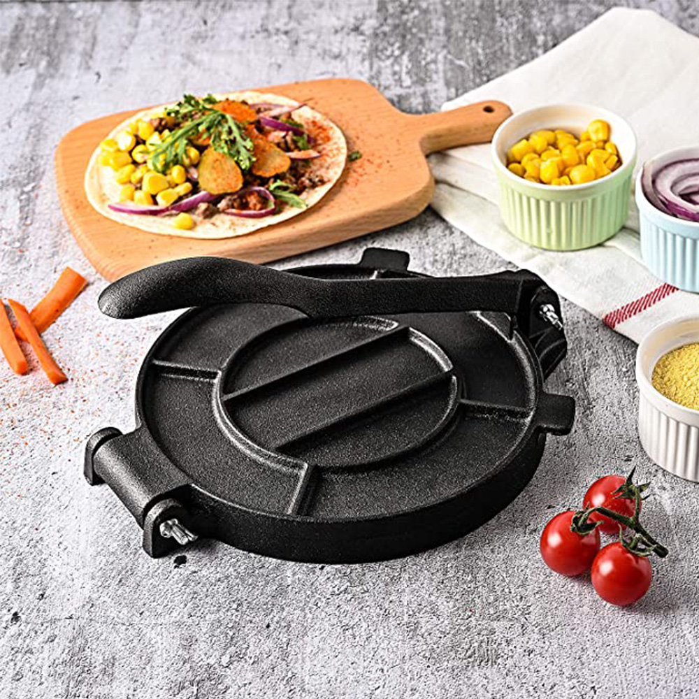 8-Inch Black Cast Iron Tortilla Presser with Handle