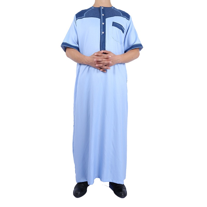 Morocco patchwork cotton and linen stand collar short sleeves Turkish Arab Muslims islamic robe clothing for men jubba