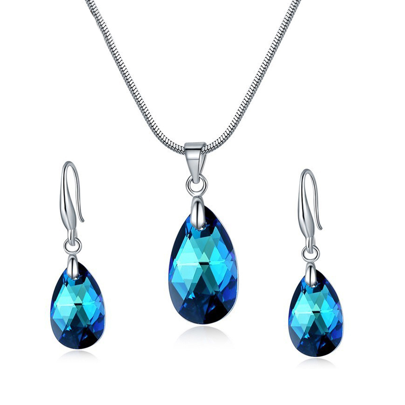 Hermosa Austria Crystal Sets Water Drop Pendant Necklace Dangle Earrings for Women Jewelry Christmas gift Sets