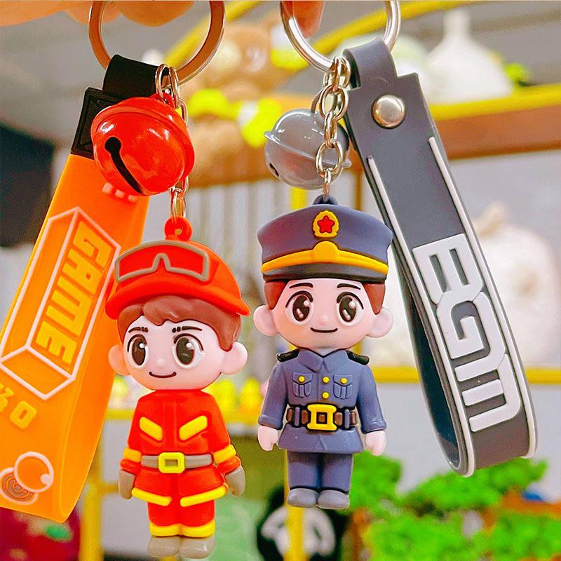 100 Designs Policeman fireman Keychains Cheap Silicone Keychain Accessories