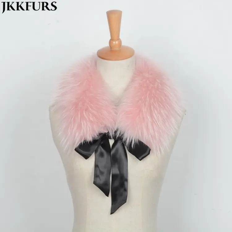 Fashionable Real Fur Shawl Collars Natural Raccoon Fur Scarf Women with Ribbon