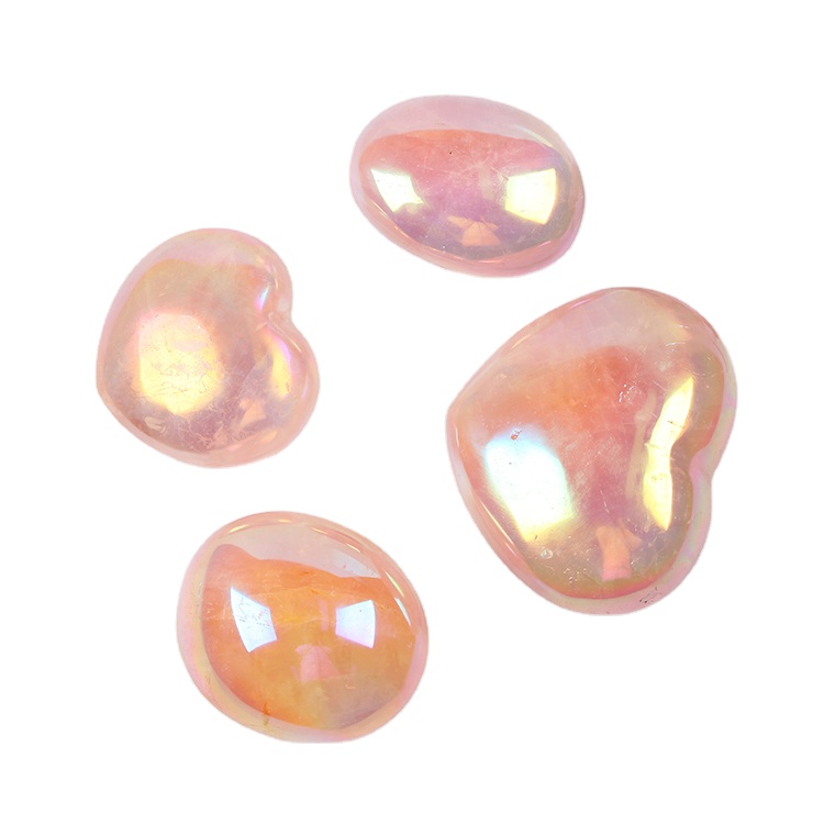 Wholesale Natural Electroplating Rainbow Valentine Aura Angel Rose Quartz Palm Crystal Love Heart