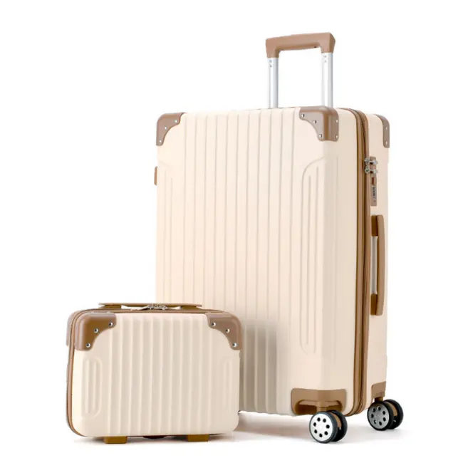 retro 2pcs travel bag luggage set makeup luggage with suitcase corner