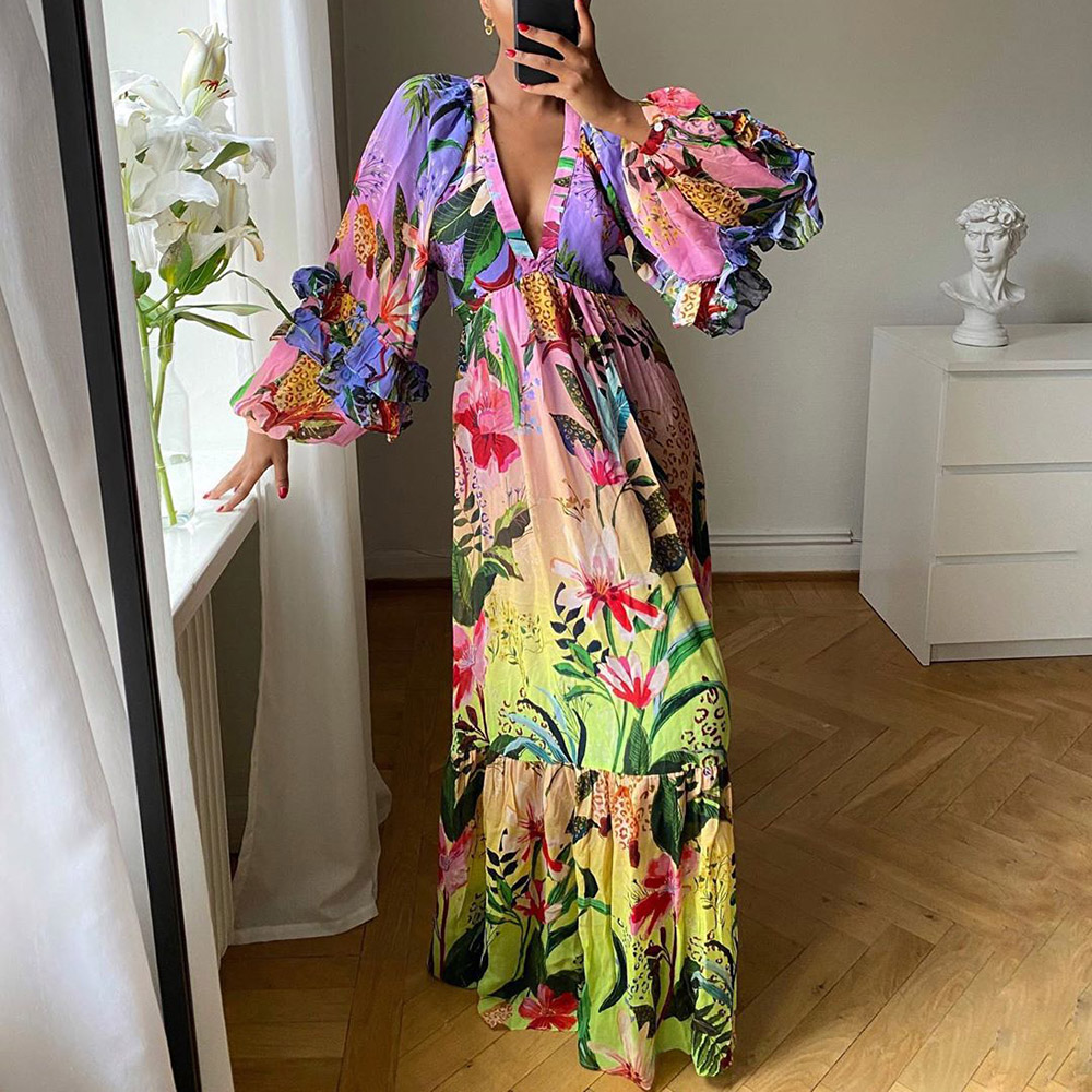 Bohemian Asymmetrical Women Long Skirt Summer Beach Style Floral Printed High Waist Casual Skirt Ins New Arrival Skirt 2021 OEM