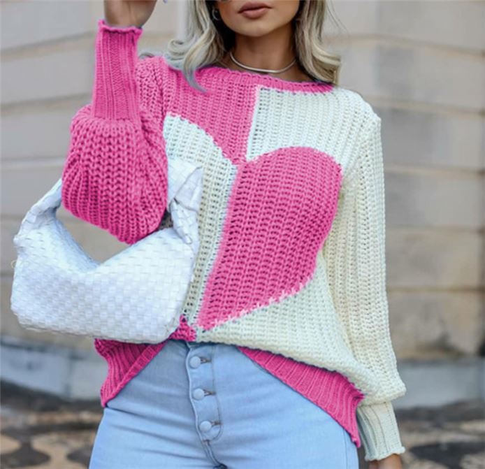 winter 2021 contract color love heart sweaters women tops sweater for women