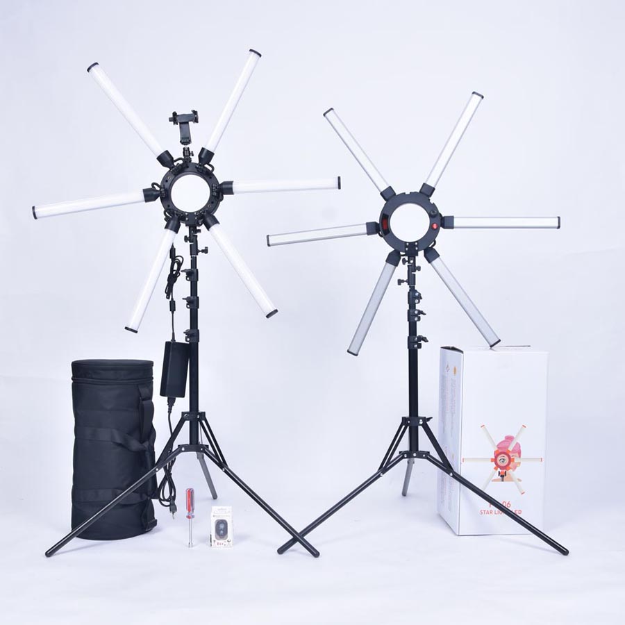 Светодиодная кольцевая лампа FOSOTO FT-06 CRI 97 + 3200K-5600K, 6 трубок, 120 Вт, с регулируемой яркостью, комплект светодиодного освещения для видеосъемки в прямом эфире, YouTube