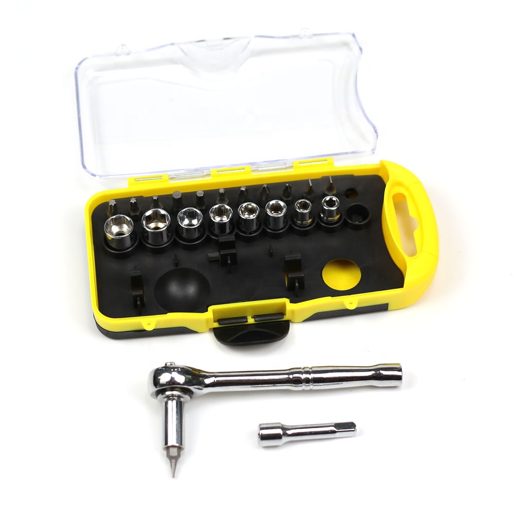 23pcs 1/4" sockets and screwdriver bits set with ratchet handle