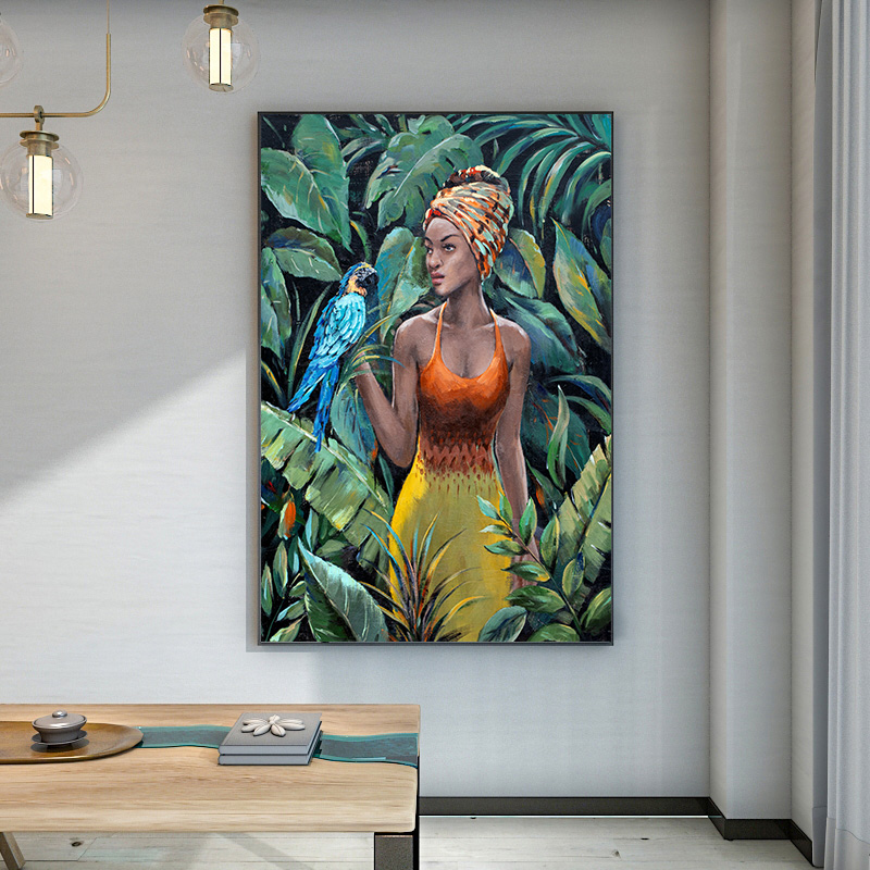 Original design whole 100% handpainted african girl oil painting indoor decorative wall painting
