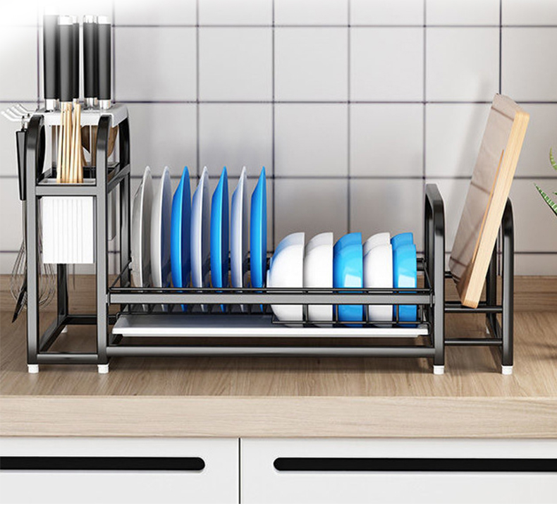 Black Shelf Holder Dish Drying Drainer Standing Type Dryer Stand Kitchen Rack Stainless Steel