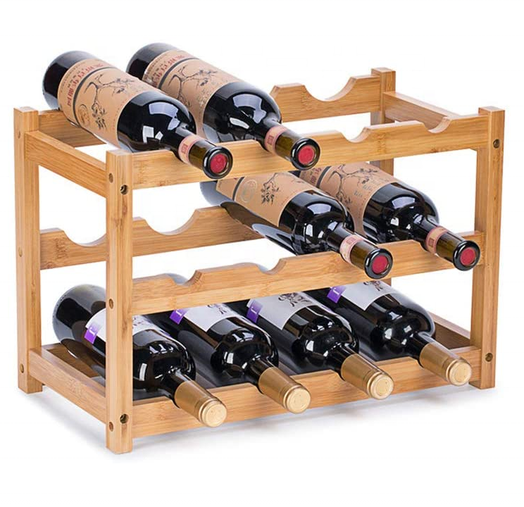 Wine Rack, Natural Bamboo Storage Rack Freestanding Countertop Stackable Display Shelf Wine Bottle Holder