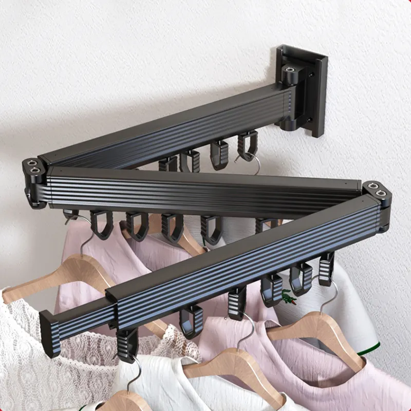 Folding Clothes Hanger Wall Mount Retractable Cloth Drying Rack Space Saving Aluminum Home Laundry extend clothes dying rack