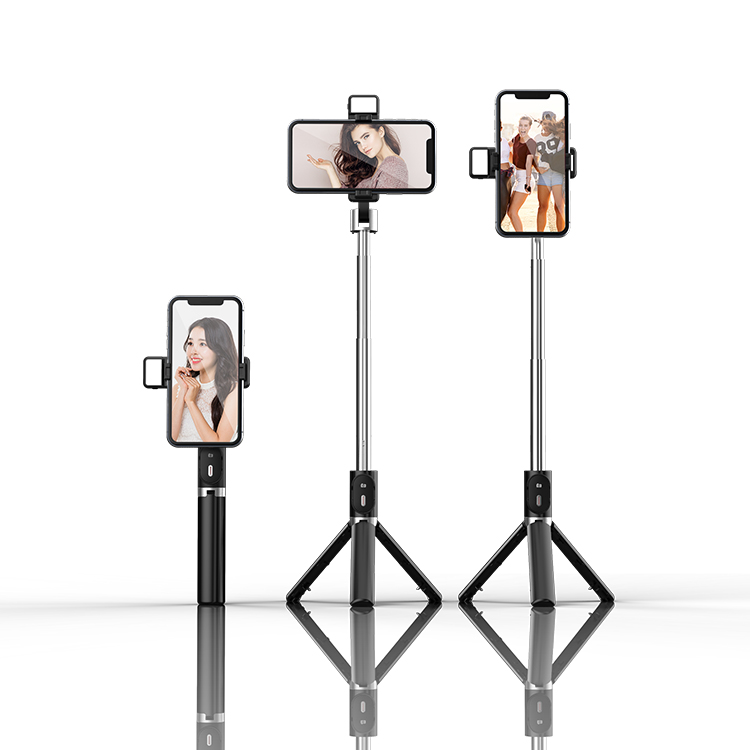 2021 New High Quality Single Fill Light Stainless Steel Tube Mobile Phone Selfie Stick