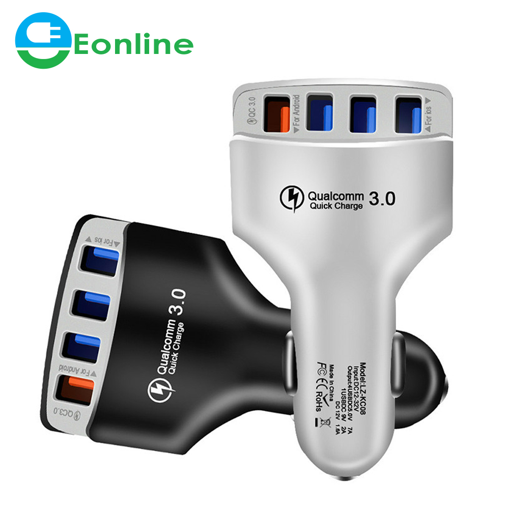 7A QC3.0 быстрое зарядное устройство USB Автомобильное зарядное устройство с 4 портами легко присоединяемого быстродействующего зарядного устройства телефона адаптер для Samsung S8 S7 S6 iPhone 8 7 6 S Plus