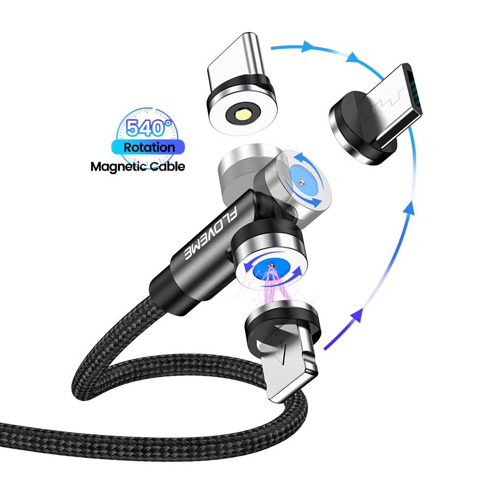 DHL Free Shipping FLOVEME 1M LED Mobile Phone USB Cable 3 in 1 magnetic charging cable for iphone for type-C for micro usb