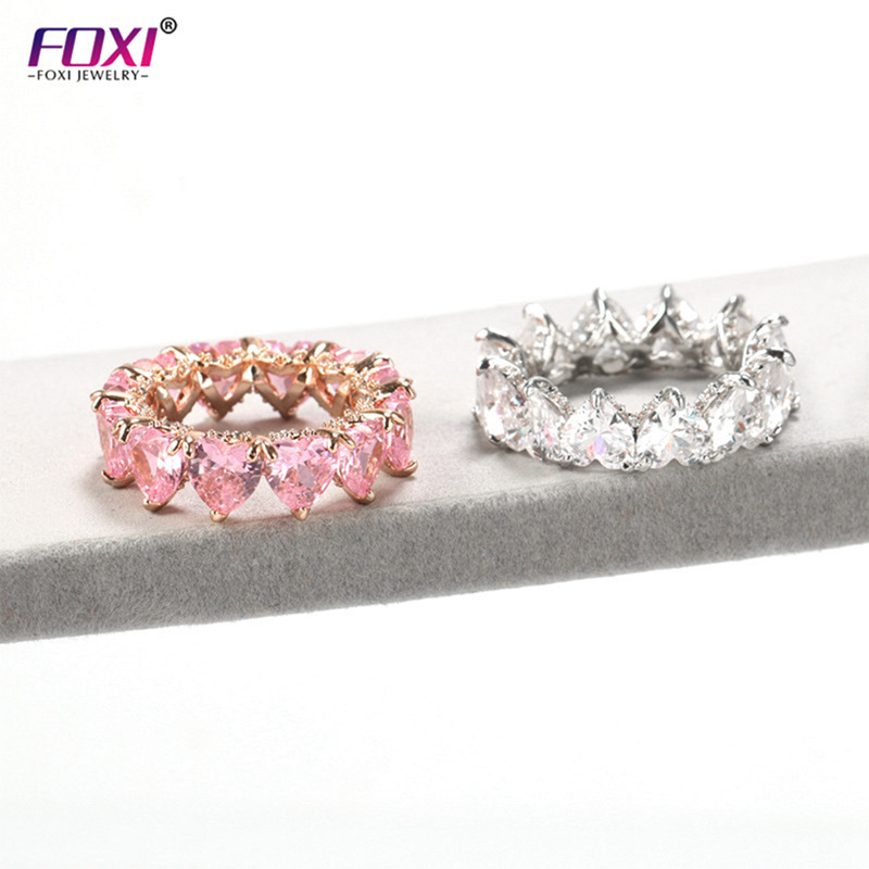 Foxi jewelry stock pink heart women diamond ring with wholesale price
