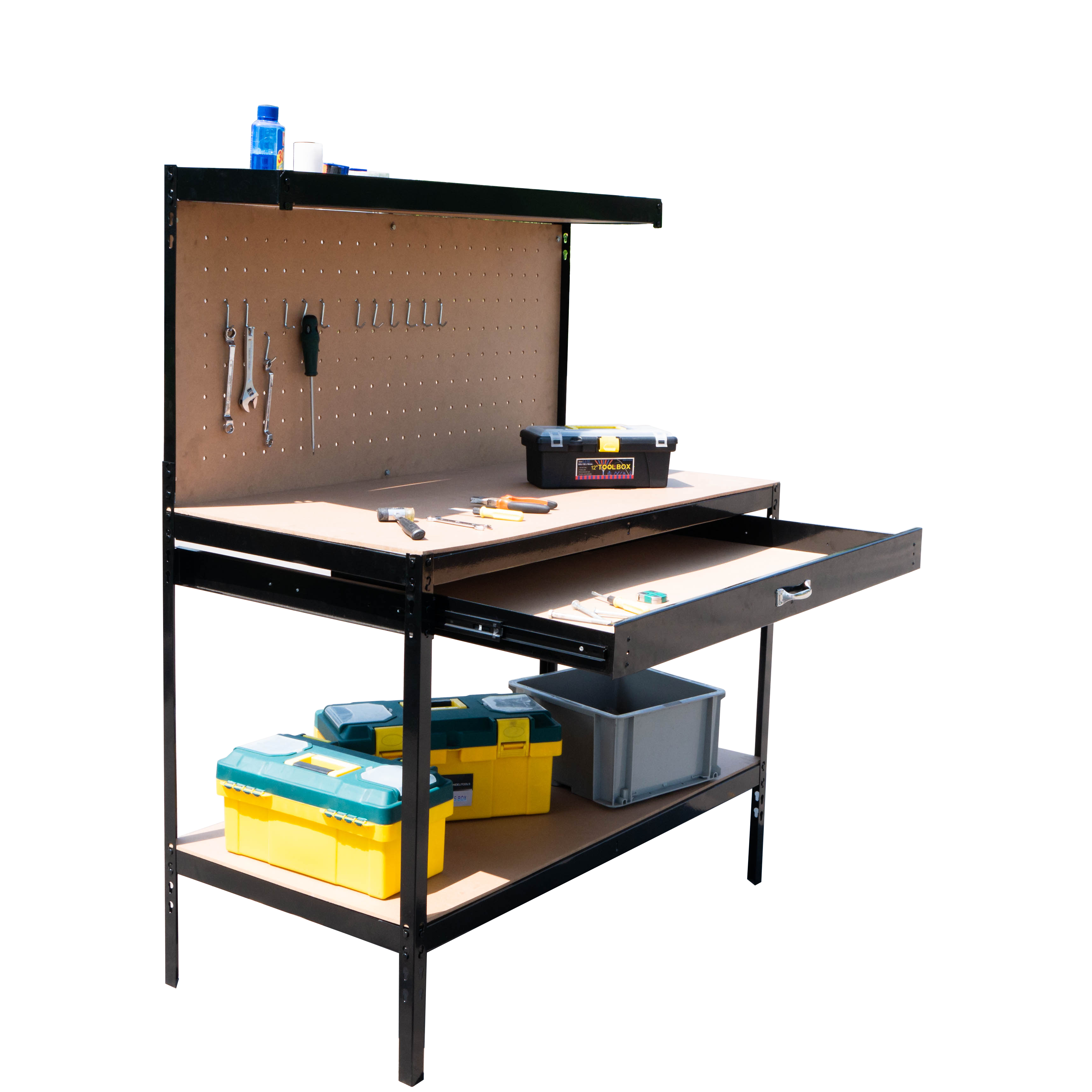 Workbench with Pegboard and Drawer adjustable workbench
