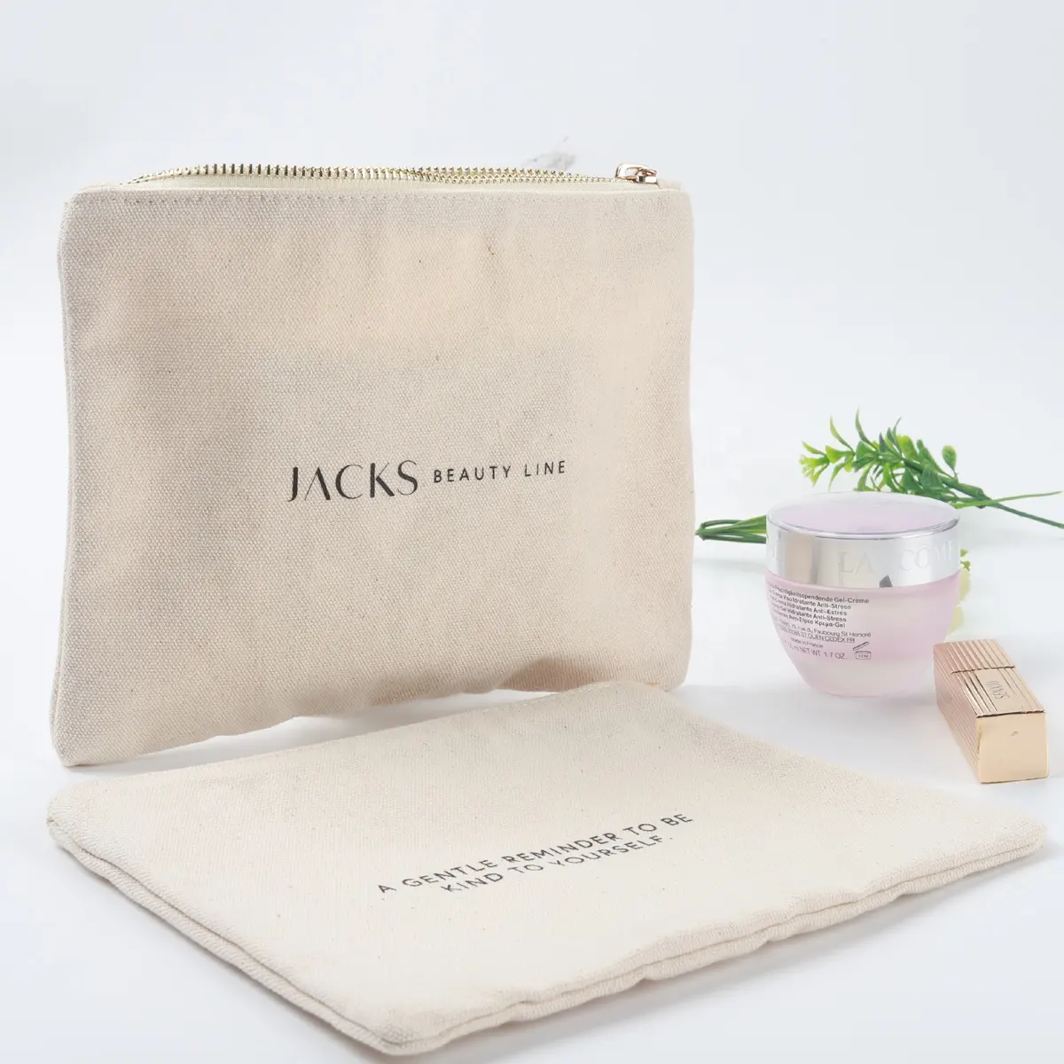 Wholesale Zipper Makeup Bag Eco-Friendly Cotton Canvas  Accessory Pouch Double Sided Cosmetic Bag