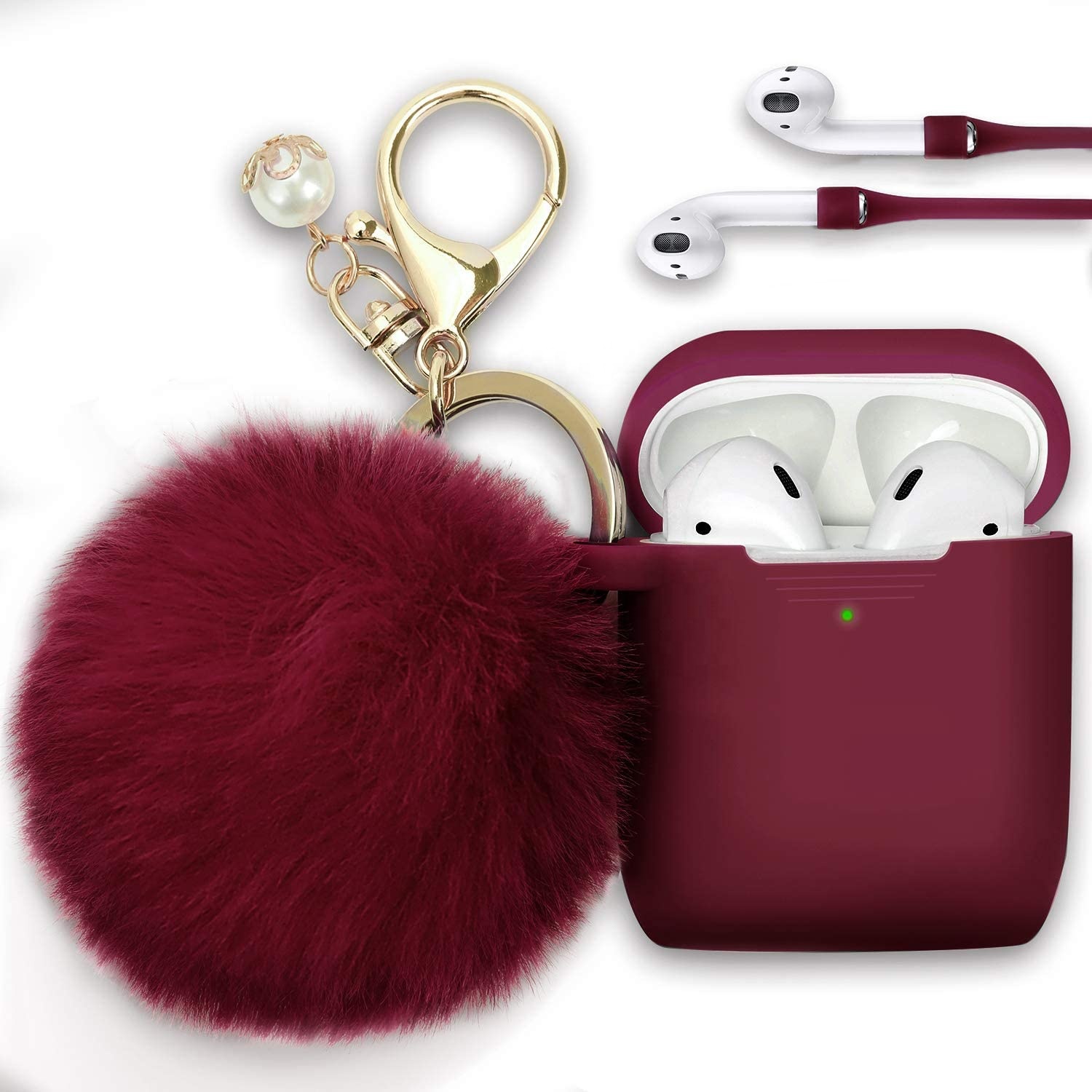 Чехол для AirPods, мягкий милый силиконовый чехол для Apple Airpods 2, 1, чехлы с помпоном, меховым шариком, брелок/ремешок/наушники, аксессуары