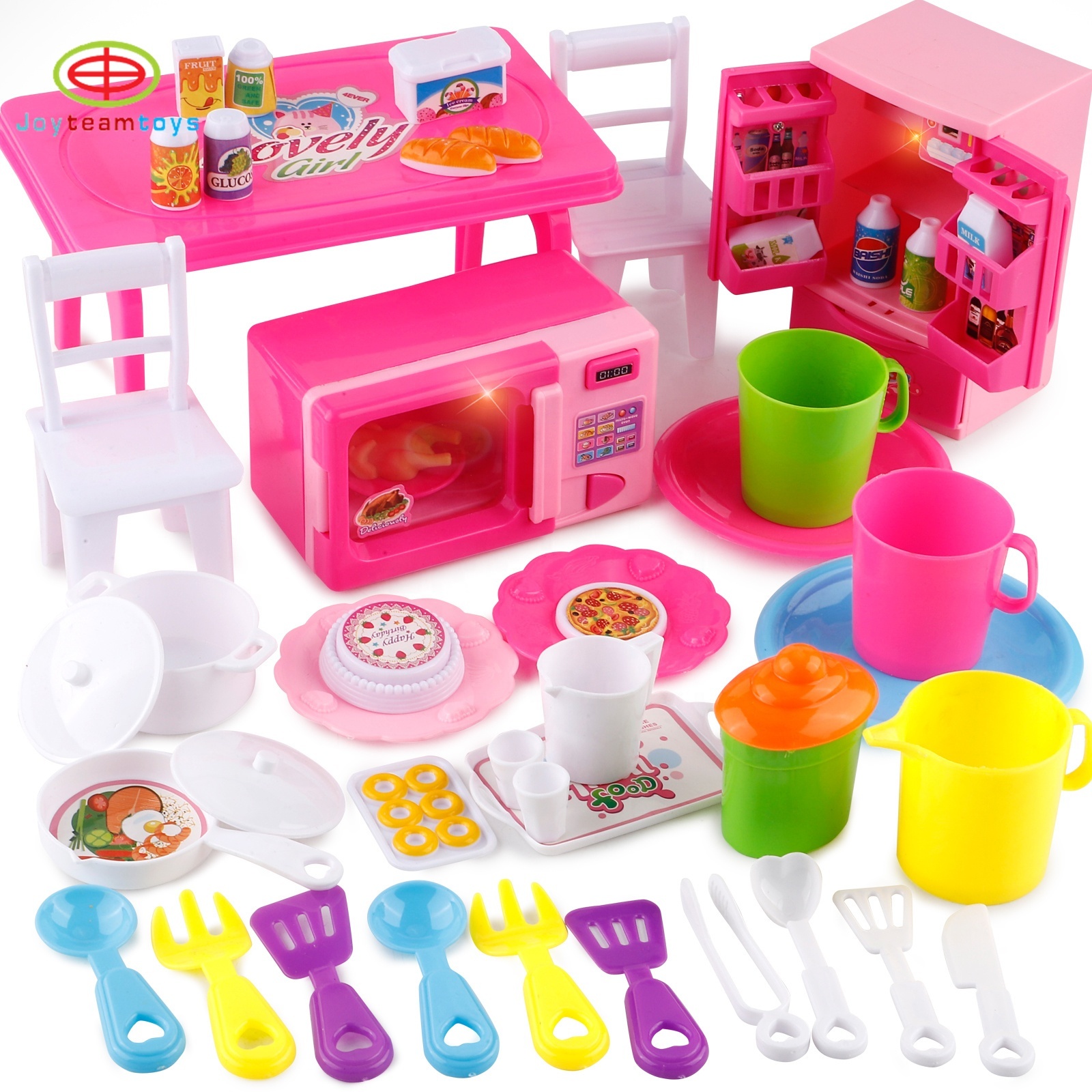 Play Kitchen Appliances Set Toys, 44PCS Toddler Kitchen Appliances Toys, Mini Refrigerator & Microwave Oven
