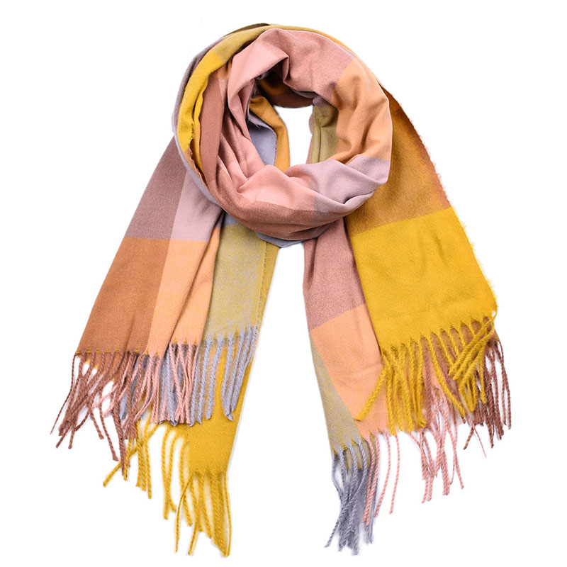Wholesale Winter Warm Grid Contrast Color Designer Women Scarf Luxury Scarves Shawls