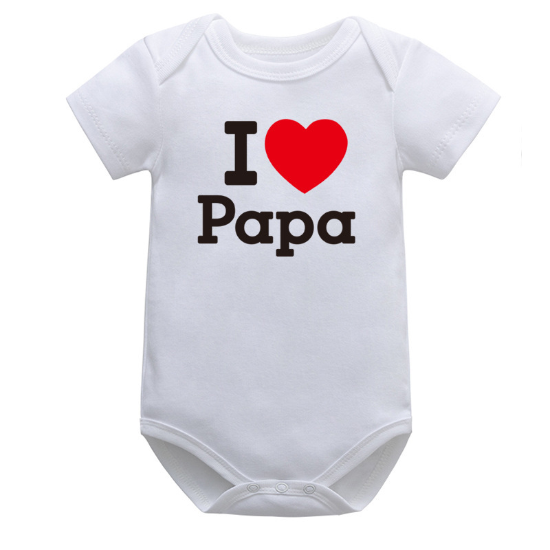 0-12M I Love Mama and Papa Infant Toddler Climbing Bodysuit Short Sleeve Romper Jumpsuit White Baby Rompers Cute