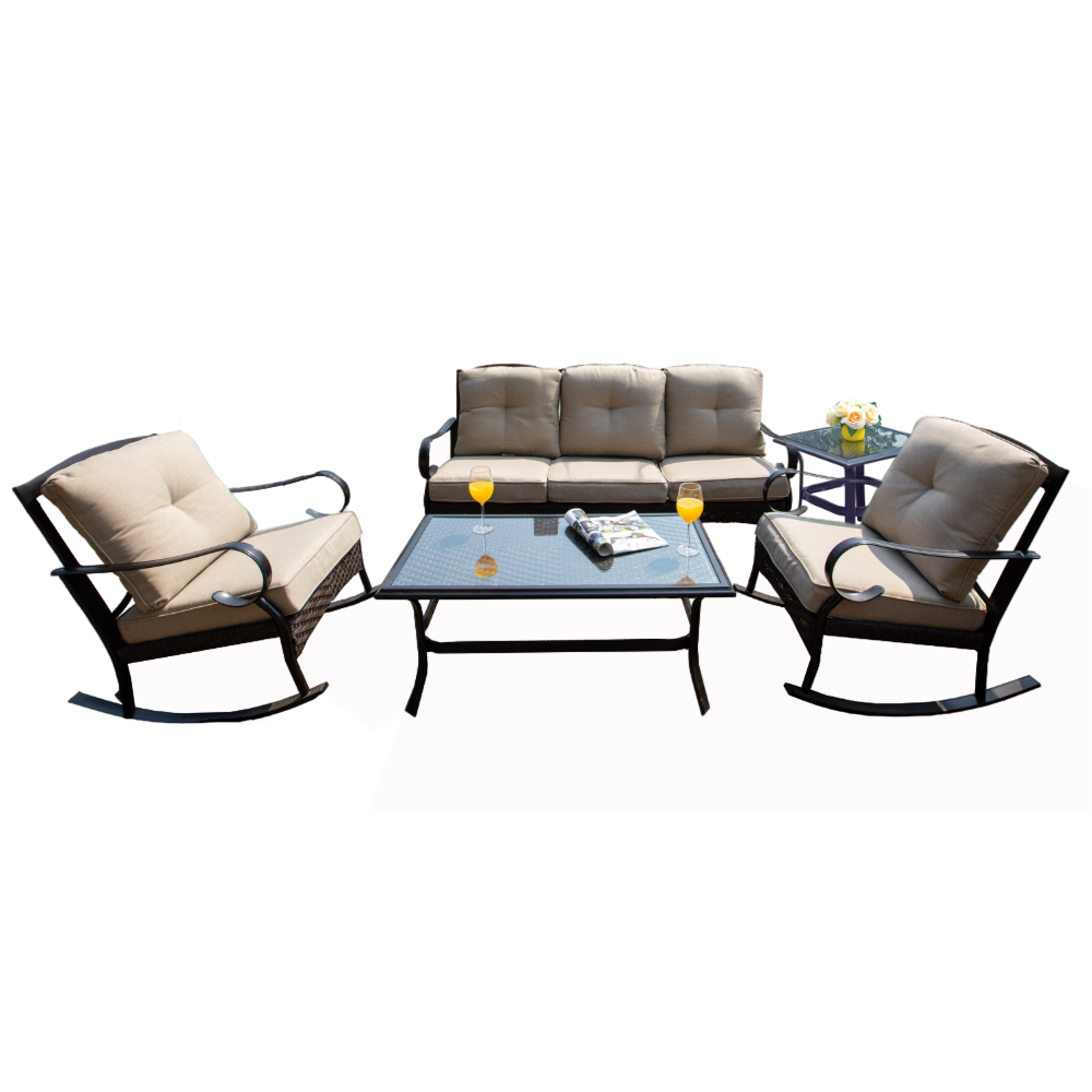 American Type Pistro Set Outdoor Rattan Coffer Table With Rocking Chair