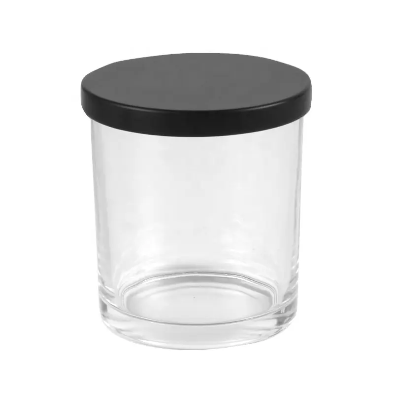 Matte Black Empty Glass Candle Jars With Wooden Tins Metal Lids Glass Holders Containers Vessels For Candles