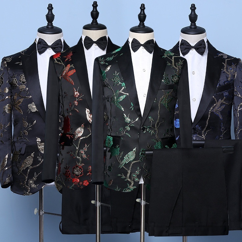 High Quality Printed Rose Patch Embroidery New Waist-length Slim Fit Casual Suit Blazers Two Piece Modest Set