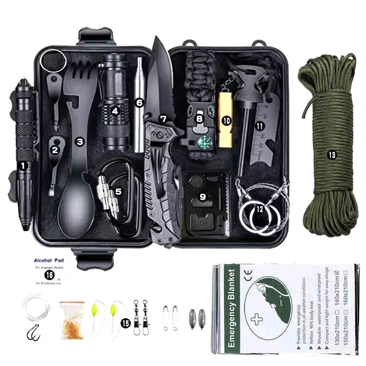 Outdoor Camping 16 In 1 EDC Hand Tools Emergency Multi Tool Set Survival Kit