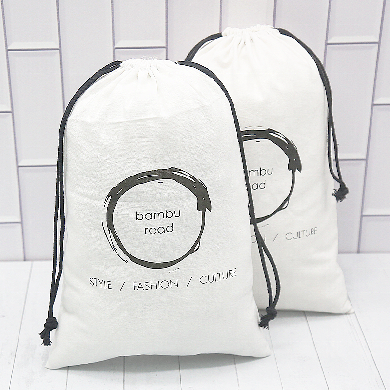 Simple style drawstring natural cotton linen pouch bag with custom printing logo