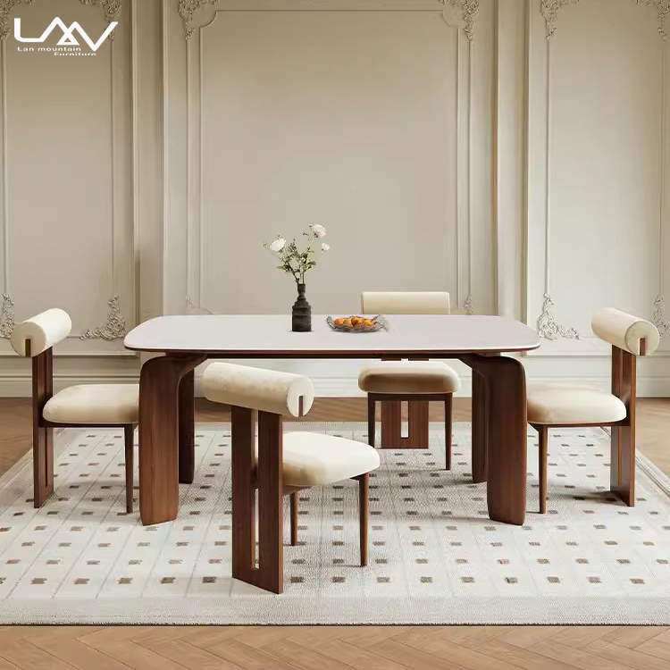 Nordic Minimalist Design Solid Wood Rock Plate Dining Table Elephant Legs Hotel Villa Living Room Restaurant Rectangular Table