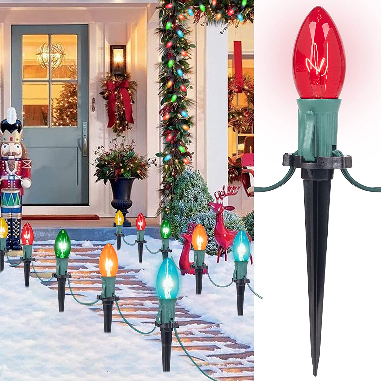Outdoor Waterproof C9 Multicolored Bulbs Lights For Yard Holiday Sidewalk Driveway Christmas Walkway Pathway Decoration Lamp
